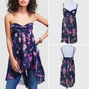 Free People Mirage High-Low Convertible Tunic Dress Blue Floral, NWT - Size XS